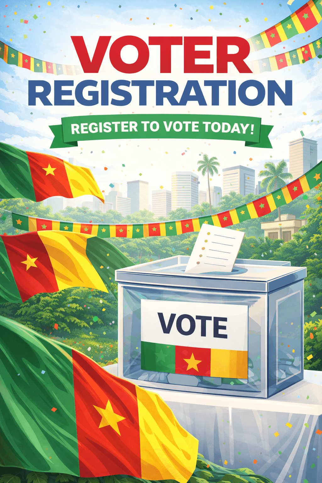 Voter registration page visual showing Canada and Cameroon flags